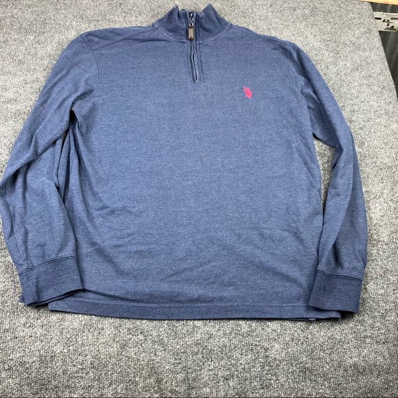 US Polo Assn Sweater Men's medium Blue Long Sleeve 1/4 Zip Pull Over - Picture 1 of 10